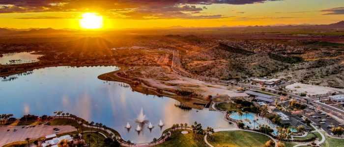 ESTRELLA MOUNTAIN RANCH AERIAL SUNSET VIEW